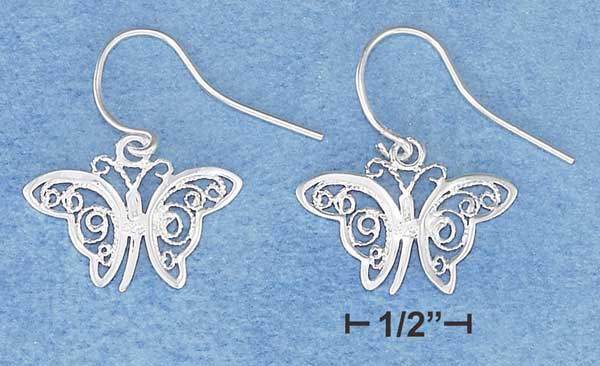 Plum Island Silver EA3782 Sterling Silver Filigree Butterflies on French Wire Earrings