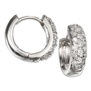 Plum Island Silver P012089 Sterling Silver Rhodium Plated 20mm Diameter 4.5mm Wide Half Pave Cubic Zirconia Hinged Hoop Earrings Size: 7