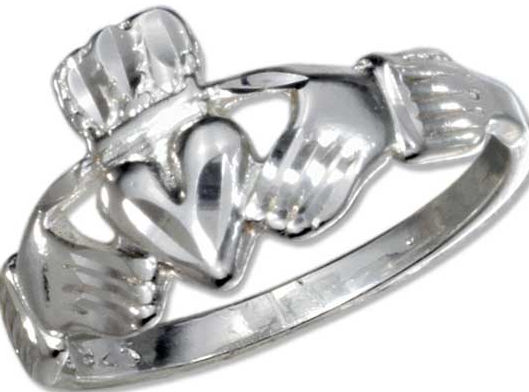 Plum Island Silver SR012008 8 in. Sterling Silver Medium Claddagh Heart In Hands Ring with Diamond Cuts Size: 7
