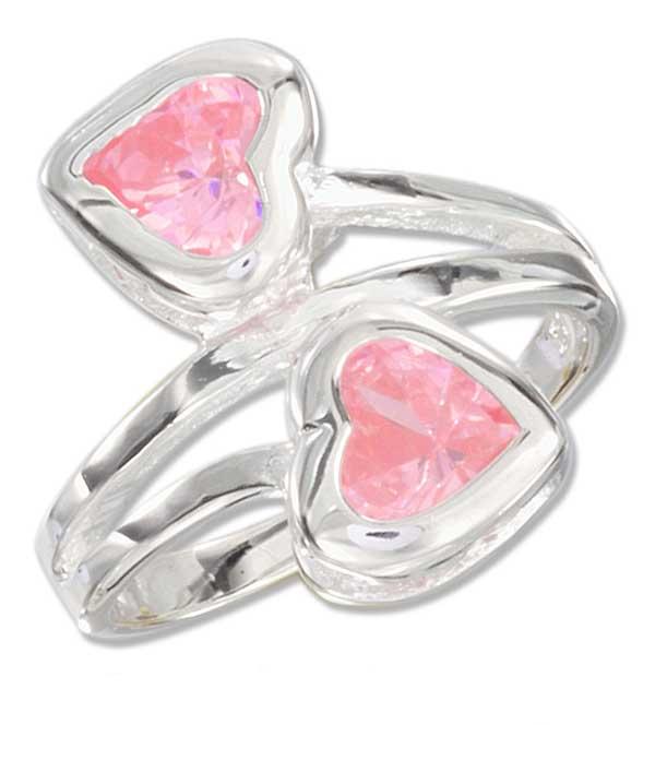 Plum Island Silver SR161210 Sterling Silver Wrap Around Double Heart Ring with Pink Czs
