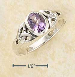 Plum Island Silver SR216909 Sterling Silver Celtic Trinity Knot Ring with Oval Amethyst Size 9