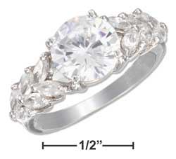 Plum Island Silver SR237006 Sterling Silver Rhodium Plated 9mm Round CZ Ring with Multi Marquise Side CZs Size 6
