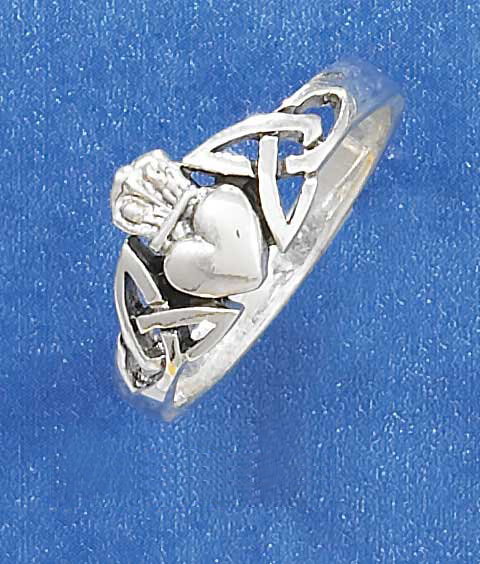 Plum Island Silver SR264909 Sterling Silver Celtic Claddagh Ring with Surrounding Knot Work Design Size 9