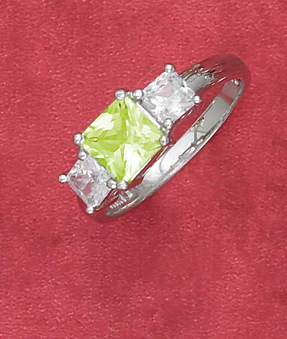 Plum Island Silver SR275910 Sterling Silver 6mm Green Cz with 4mm Clear Cz Three Stone Ring Size 10