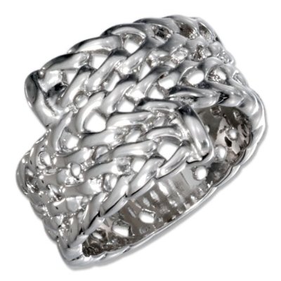 Plum Island Silver SR292410 Sterling Silver Bypass Wrap Ring with Link Band Size 10