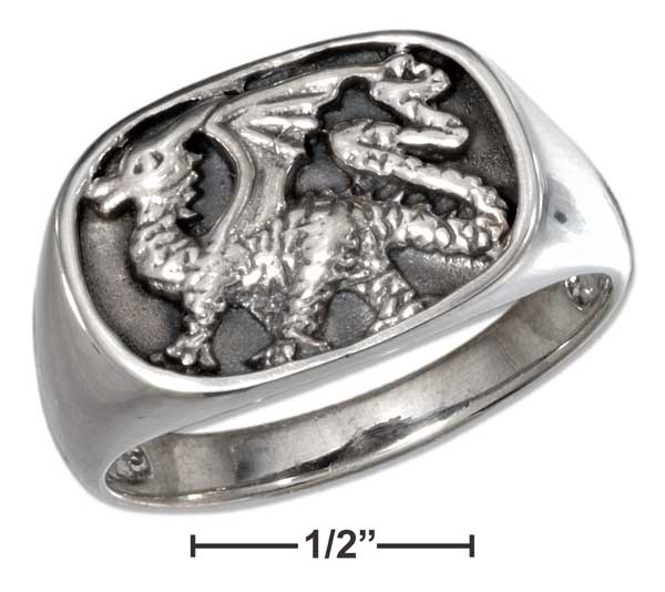 Plum Island Silver SR302815 Sterling Silver Mens Oval Dragon Ring Size 15