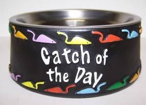 L R International Inc 95072100 503152C Cat Dish Removeable Stainless Steel Dish with Catch of the Day with Mice saying Small 6.5 in x 2.5 in