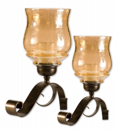 19310 Joselyn- Candleholders- Set Of 2 - Iron-glass