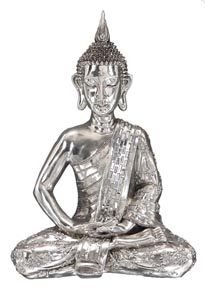 Benzara 44173 23 in. Silver Buddha Meditating Peace Statue Sculpture