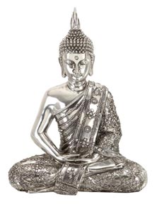 Benzara 44175 12 in. Silver Buddha Meditating Peace Statue Sculpture