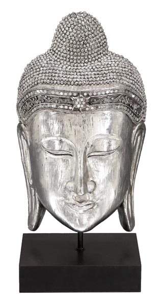 Benzara 44176 19 in. H Buddha Silver Head Statue Sculpture