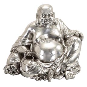 Benzara 44178 8 in. Silver Laughing Buddha Statue Sculpture