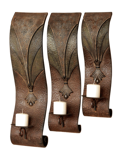 Benzara 99636 Set of 3 Florentine Candle Holders Metal Wall Sculpture
