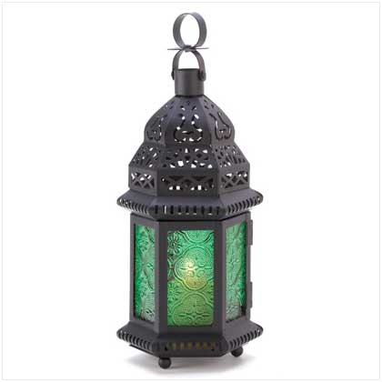 13244 Green Glass Moroccan Lantern