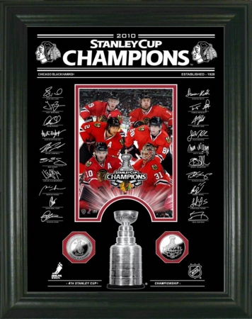 Highland Mint PHOTO3045K Chicago Blackhawks Stanley Cup Signature Etched Glass 24kt Gold Coin Photo Mint