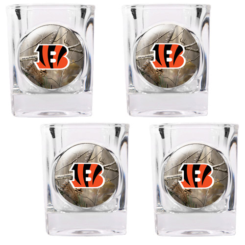 Great American Products GAPRTGSSCPK200735 Cincinnati Bengals NFL Open Field 4pc Square Shot Glass Set