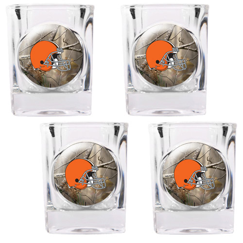 Great American Products GAPRTGSSCPK200435 Cleveland Browns NFL Open Field 4pc Square Shot Glass Set