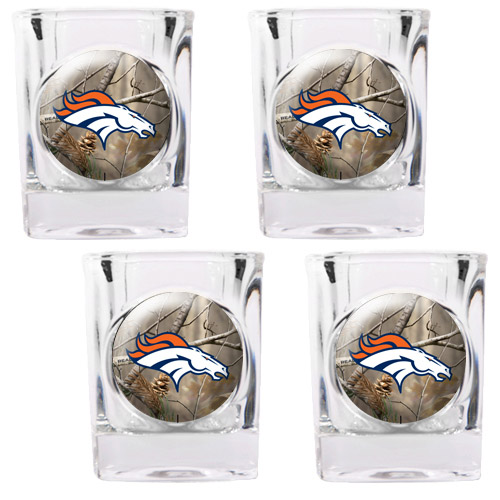 Great American Products GAPRTGSSCPK201335 Denver Broncos NFL Open Field 4pc Square Shot Glass Set