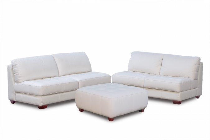 Diamond Sofa ZENSLOW Zen Collection Armless#44; All Leather Tufted Seat Sofa and Loveseat with Square Cocktail Ottoman by Diamond Sofa White