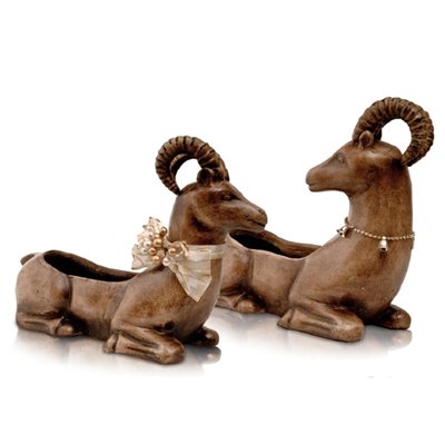 Space Enterprises PP012 Handmade Decorative Ceramics Mexican Clay Set of 2 Christmas Deers with Aged Patina finish by Ambiente