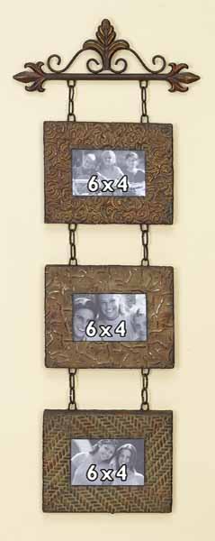 Benzara 48108 6 x 4 Metal Wall 3 Photo Frames