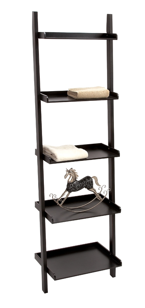 Benzara 96156 69 in. H Wood Leaning Ladder Bookcase Black