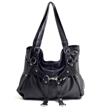 Parinda Palms 01425 (Black) Snakeskin Embossed Faux Leather Large Handbag