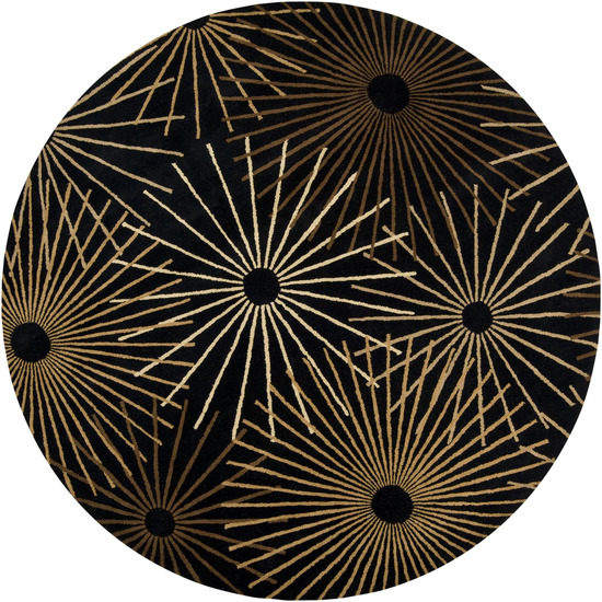 FM7090-99RD Round Forum Rug 100-Percent Wool - Hand Tufted - Black/Brown/Tan/Gold/Beige
