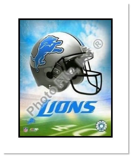 All About Autographs AAA10757m Detroit Lions NFL Double Matted 8x10 Photograph Team Logo and Football Helmet Collage