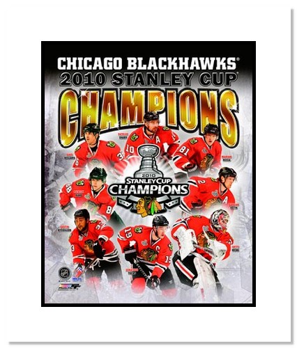 All About Autographs AAA11406m 2010 Chicago Blackhawks NHL Double Matted 8x10 Photograph Stanley Cup Champions Collage
