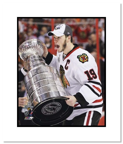 All About Autographs AAA11408m Jonathan Toews Chicago Blackhawks NHL Double Matted 8x10 Photograph with 2010 Stanley Cup Trophy