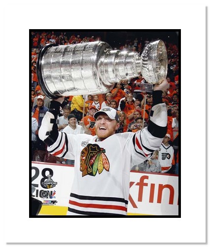 All About Autographs AAA11410m Marian Hossa Chicago Blackhawks NHL Double Matted 8x10 Photograph with 2010 Stanley Cup Trophy
