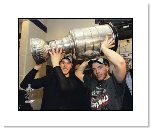 All About Autographs AAA11413m Jonathan Toews and Patrick Kane Chicago Blackhawks NHL Double Matted 8x10 Photograph with 2010 Stanley Cup Trophy