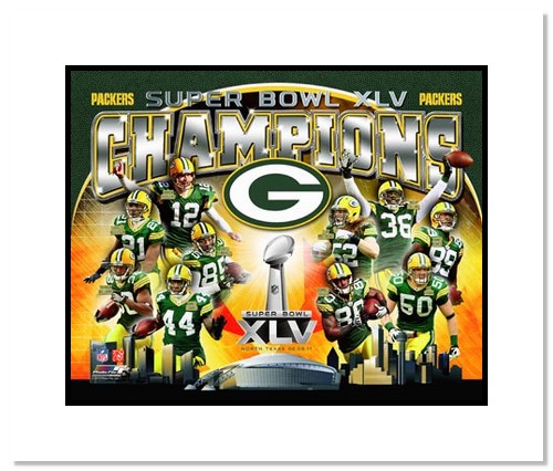 All About Autographs AAA11588m 2011 Green Bay Packers NFL Double Matted 8x10 Photograph Super Bowl XLV Champions Collage