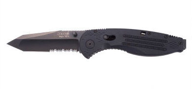 AE04-CP Aegis Tanto Serrated Knife - Black Tini with Clam Pack