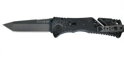 TF7-CP Trident Tanto Knife with Straight Edge - Black Tini with Clam Pack