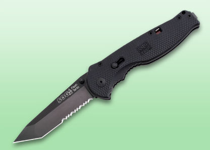 TFSAT98-CP Flash II Tanto- Partially Serr - Black TiNi with Clam Pack