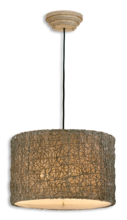 21105 Knotted Rattan Light Hanging Shade - Rattan Plus Metal Plus Fabric
