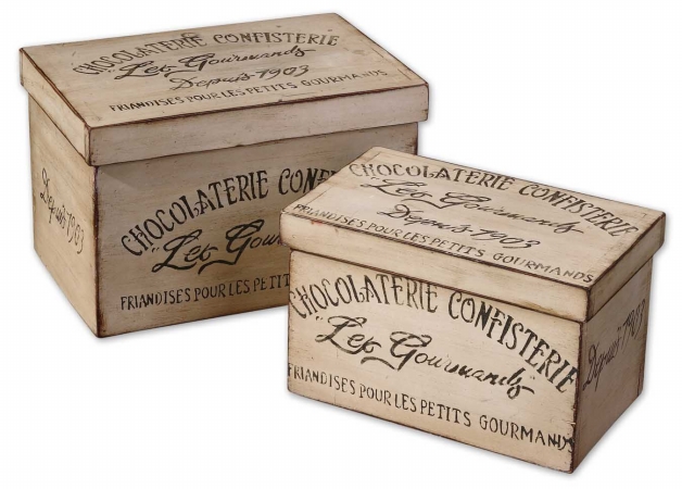 19300 Chocolaterie Boxes Set Of 2 - Fir Wood 100 Percent