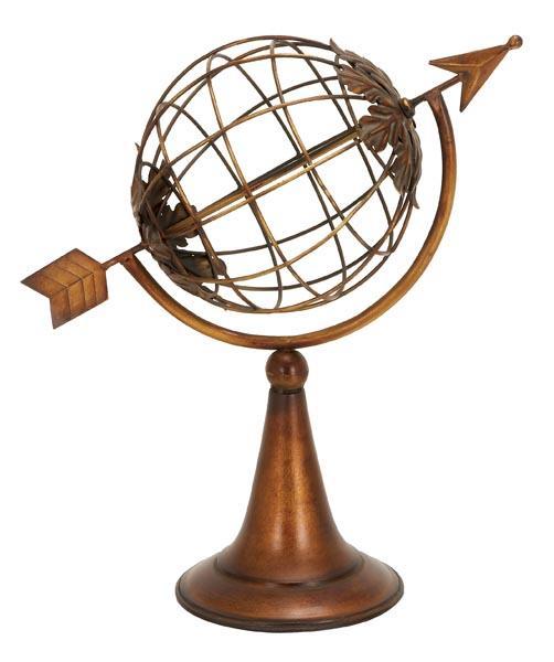 Benzara 66470 15 in. Metal Armillary Sphere Globe Solar Earth with Arrow