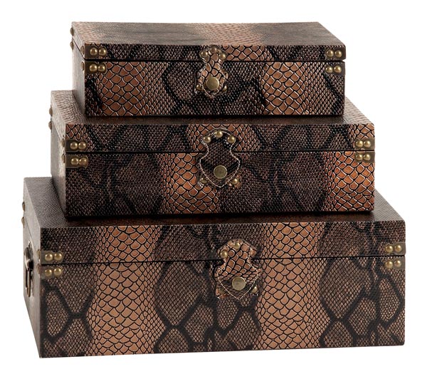 Benzara 72137 Designer Leather And Wood Storage Boxes Set of 3