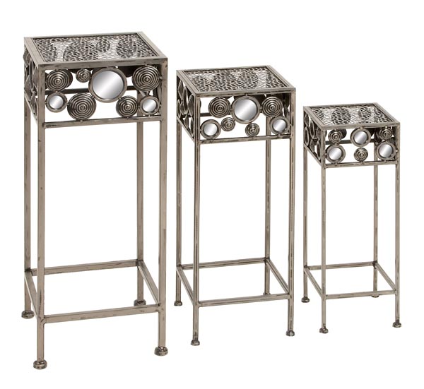 Benzara 74967 Set of 3 St. Thomas Square Metal Outdoor Patio Plant Stand