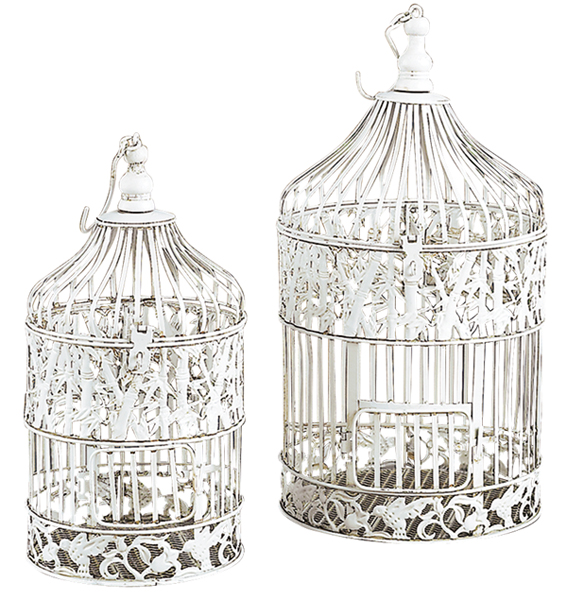 Benzara 82677 21.5 in. Set of 2 White Metal Round Birds Cages
