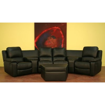 Baxton Studio 8802Black7PC Home Theatre Sets Adam 7piece Black Leather Home Thea