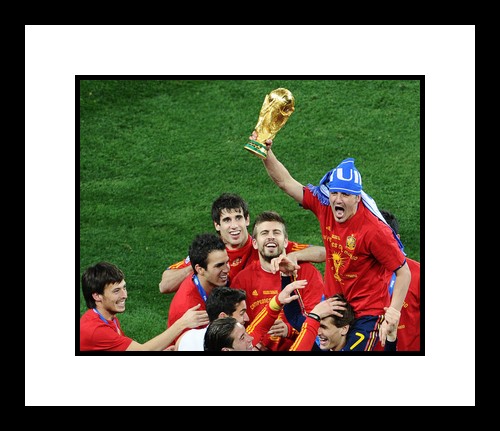 All About Autographs AAA-21506 David Villa Spain Framed 8x10 Photograph 2010 World Cup Trophy