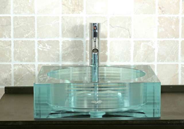 Gs-107 Square Layered Glass Vessel Sink - Crystal Glass