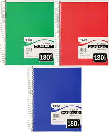 Mead Products Mea05682 Spiral 5 Subject Notebook Cr 180 Ct
