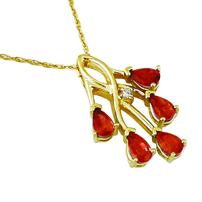 Jewelry Castle 15101YGN 14K Yellow Gold Diamond and Ruby Necklace