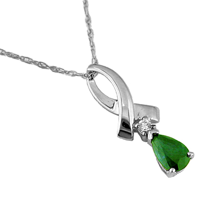Jewelry Castle 15108WGN 14K White Gold Diamond and Emerald Necklace may birthstone jewelry