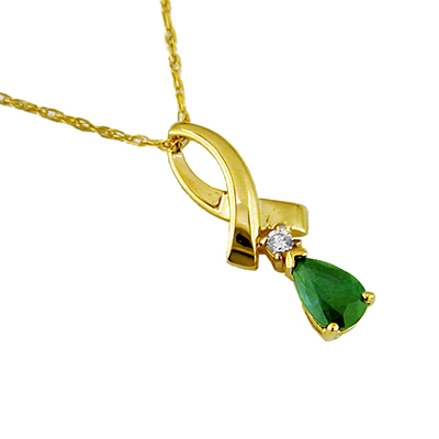 Jewelry Castle 15108YGN 14K Yellow Gold Diamond and Emerald Necklace emerald necklace jewelry